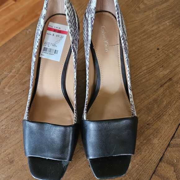 Calvin Klein NAREEN Mixed Print Black/Snake Slip On Open Peep Toe Pumps Sz 8M - Picture 7 of 8